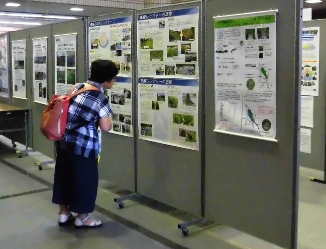 河川レンジャーのポスターを見る人